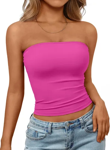 Vista 34 de Trendy Queen Top corto bandeau sin tirantes para mujer Blanco
