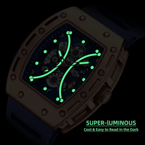 Vista 4 de Mini Focus Unique Men Watch Tonneau Casual Wrist Watch (HollowWaterproofSuper LuminousCalendar) Soft Silicon Band Fashion Cool Watch for Men