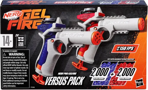 Vista 2 de Nerf Pro Gelfire Versus Pack Incluye 2 pistolas, 4,000 rondas Gelfire, capacidad de 60 rondas, activación T-Pull, 2 gafas de protección, regalos