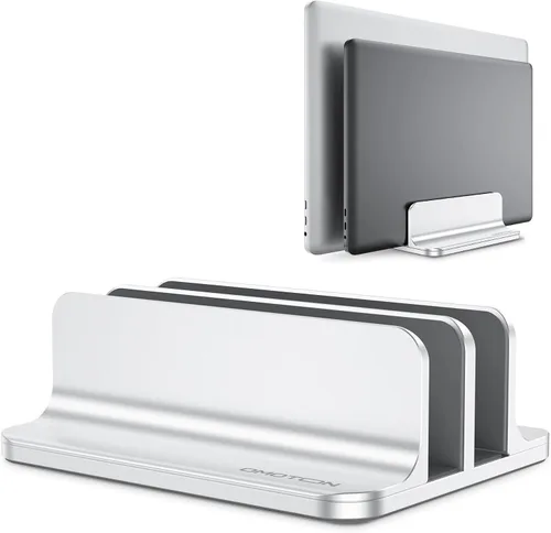 Vista 11 de OMOTON Soporte vertical para computadora portátil [versión doble actualizada], soporte de escritorio de aluminio para Mac Book con base ajustable