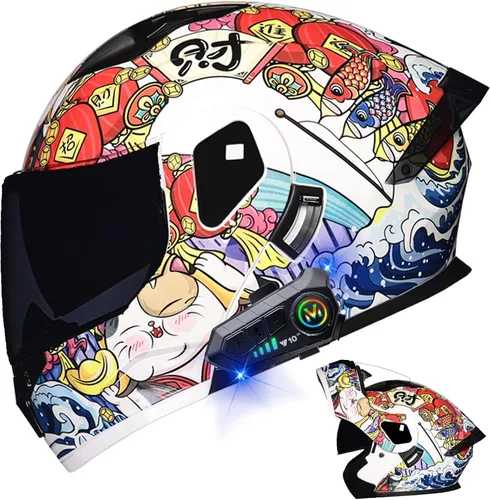 Vista 21 de Casco modular Bluetooth para motocicleta, aprobado por DOT, de cara completa, abatible, antivaho, doble visera, casco de motocicleta de calle, LENTE
