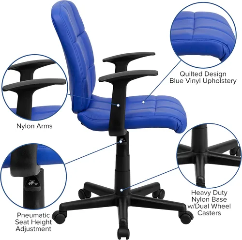 Vista 4 de Flash Furniture - Silla giratoria de respaldo medio de vinilo, acolchada, color negro
