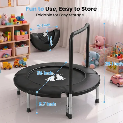 Vista 7 de RAVS 36" Toddler Trampoline for Kids Ages 1-6 with Thick Safety Pad Adjustable Foam Handle Easy Assembly Foldable Mini Kids Rebounder Baby