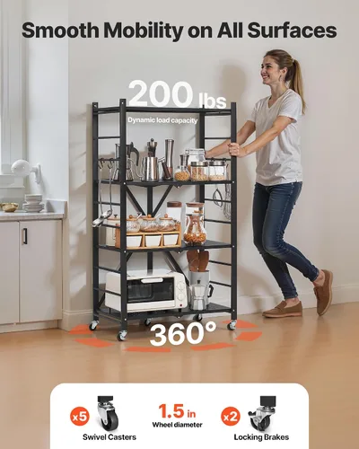 Vista 5 de VEVOR Estantería plegable de 4 niveles, estante de almacenamiento de metal plegable de 26 pulgadas de ancho x 13 pulgadas de profundidad x 46
