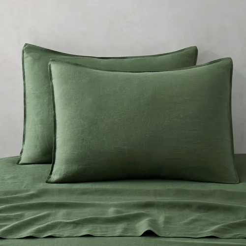 Vista 8 de ATLINIA Juego de 2 fundas de almohada 100% lino, tamaño europeo de 26 x 26 pulgadas, fundas de almohada de lino, color gris oscuro