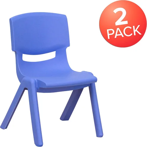 Vista 3 de EMMA + OLIVER Paquete de 2 sillas escolares apilables de plástico azul con asiento de 10.5 pulgadas de alto, silla preescolar