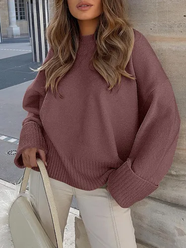 Vista 152 de LOGENE Suéter de gran tamaño para mujer, cuello redondo, manga larga, suave, mullido, suéter de punto 2025 para otoño e invierno