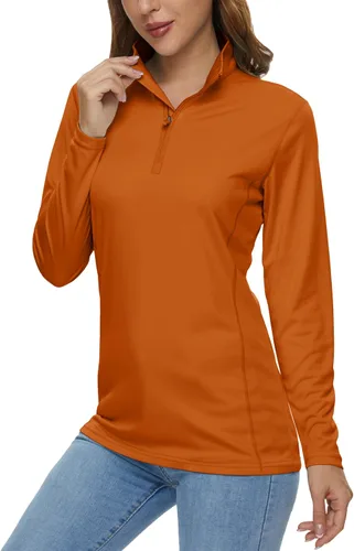 Vista 27 de MAGCOMSEN Camiseta de manga larga para mujer, con cremallera de un cuarto 01-Negro