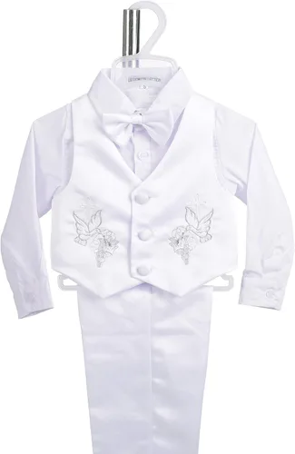 Vista 3 de Lito Angels Traje formal de bautismo para bebé niño con gorro de satén de 3 a 18 meses, 5 piezas Estilo C