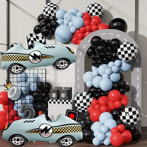 Vista 7 de 2 globos grandes para autos de carreras, globos de carreras de 43 pulgadas color azul azulado para decoración de fiesta de autos de carreras