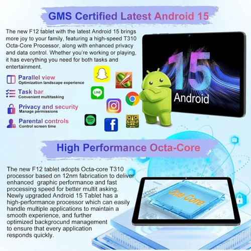 Vista 4 de Tableta Android 15 de 10.1 pulgadas 30GB+128GB+1TB ampliable, 2025 Octa-Core 8000mAh con teclado y ratón, Inteligencia Artificial Gemini, 5G WiFi