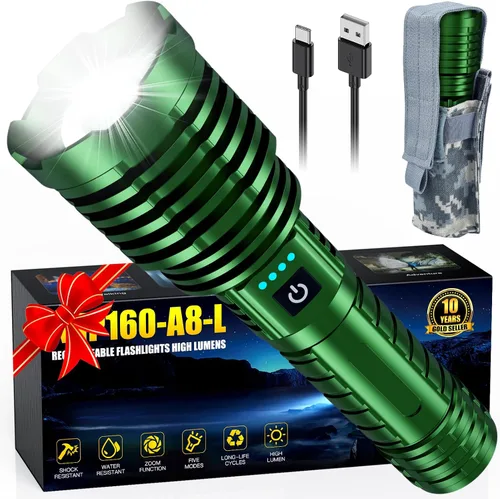 Vista 11 de Linternas LED recargables superbrillantes de 2500,000 lúmenes altos, linternas de alto lúmenes de hasta 25 horas de larga vida Zoomable 5 modos