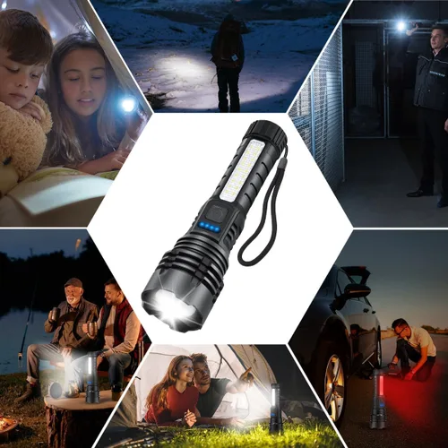 Vista 7 de Linternas Recargables de Alto Lúmenes, 7Modo Super Brillante para Acampar, Luz Táctil Ajustable de Alta Potencia, Linternas LED para Emergencias