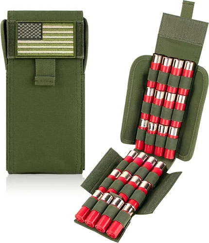 Vista 7 de 24 Round Shotgun Shotshell Ammunition Reload Holder Quick Access Molle Pouch with Flag Patch for 12 Gauge/20G