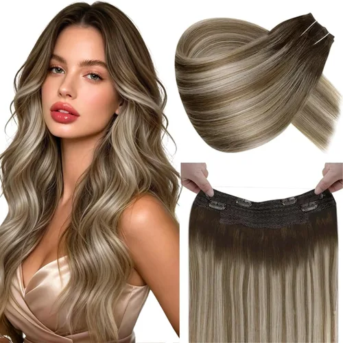 Vista 18 de LaaVoo Extensión de cola de caballo de cabello humano marrón para mujer, extensiones de cola de caballo marrón oscuro, extensiones de cabello humano