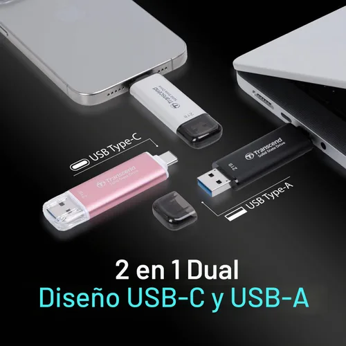 Vista 3 de Transcend 128GB ESD310 Dual Portátil SSD 1050MB/s USB-A+C, Pulgar Drive Unidad externa de estado sólido USB 3.2 Gen 2 para iPhone17,16,15, iPad