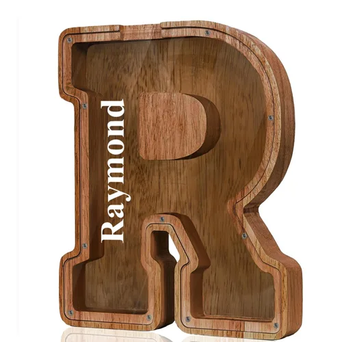 Vista 76 de Alcancía de madera grande personalizada con letras – Alcancía de letras para niños y niñas, regalo de cumpleaños (A)