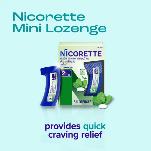 Vista 2 de Nicorette Mini pastillas de nicotina de 2 mg para ayudar a dejar de fumar, ayuda para dejar de fumar sabor menta, 81 pastillas