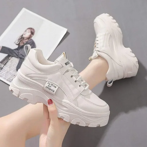 Vista 5 de NCNDB Zapatos deportivos de plataforma para mujer, con cordones, de moda, con parte inferior aumentada