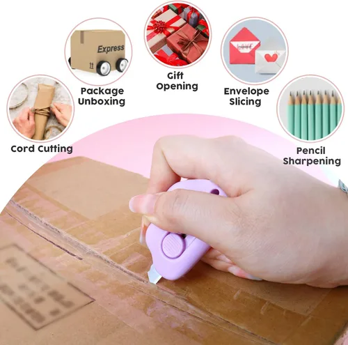 Vista 6 de Cortadores de cajas – Paquete de 3 abrecartas retráctiles, adorable cortador de papel pequeño de nube para llavero, bolsa de bolsillo, paquete