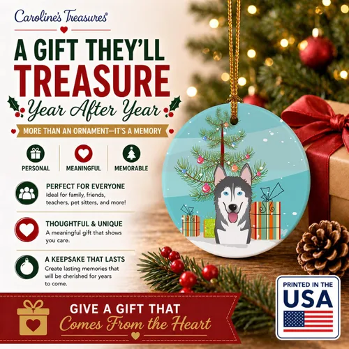 Vista 6 de Caroline's Treasures Adorno de cerámica para árbol de Navidad y Alaskan Malamute para colgar en el árbol de Navidad, para el hogar, Navidad