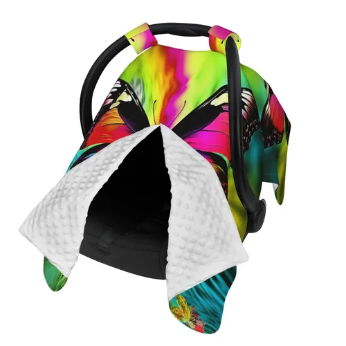 Vista 2 de Baby Car Seat Canopy Cover for Mom, Soft Breathable Nursing Breastfeeding Covers Multi Use Stroller Sun Shade Newborn Shower Gift，Colorful Butterfly