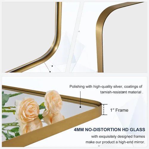 Vista 8 de Espejo giratorio Moon Mirror de oro cepillado, espejo inclinable de latón para tocador rectangular para baño, medidas totales 24.33 x 28 pulgadas