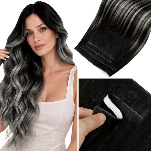 Vista 33 de LaaVoo - Extensiones de cabello humano con cinta adhesiva, color marrón a rubio ceniza, extensiones de cabello humano real, cintas en extensiones