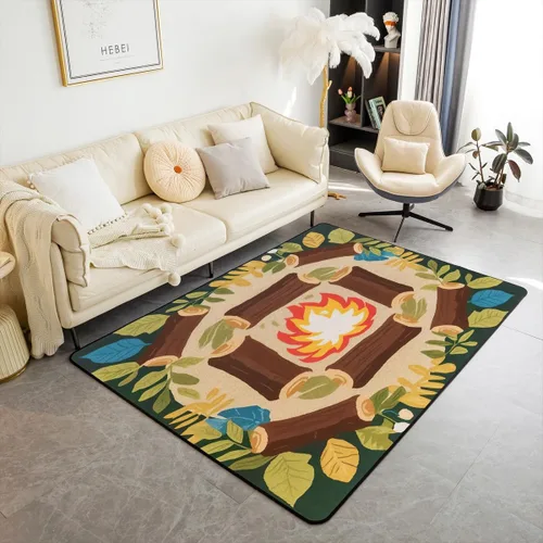 Vista 20 de Alfombra de fogata de 3 x 5 pies, decoración de tocones de árbol de bosque para niñas, mujeres, hombres y adolescentes, alfombra de madera marrón