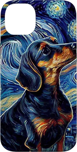 Vista 15 de Funda para iPhone 16 Starry Night Famoso Estilo de Pintura Dachshund