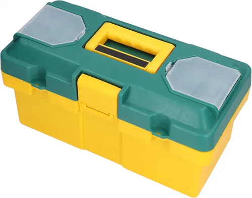 Vista 2 de Caja de herramientas de hardware, caja de herramientas de hardware portátil para coche con bandeja extraíble, caja de piezas pequeñas, amarillo