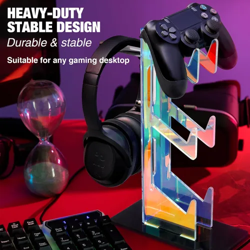 Vista 2 de NiHome Soporte universal de acrílico iridiscente de varios niveles para controlador de juegos para PS5, Xbox ONE Switch, soporte de controlador