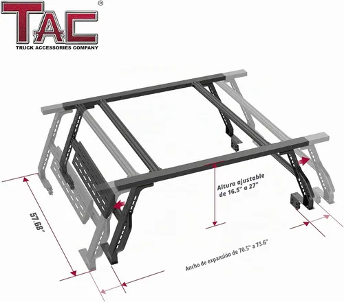 Vista 3 de TAC - Estante ajustable para caja de camioneta de 5 a 6 pies, compatible