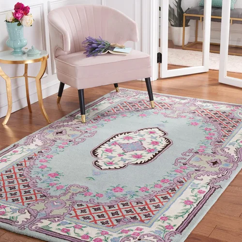 Vista 39 de SAFAVIEH Bellagio Collection - Alfombra decorativa de 2 x 3 pies, azul y rosa, hecha a mano de lana de medallón, ideal para zonas de alto tráfico