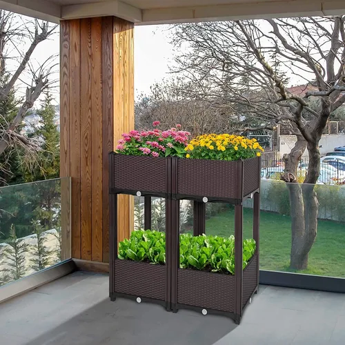 Vista 6 de D'vine Dev Camas elevadas – Caja de jardín elevada con tapón de drenaje, macetas de pie para kit de jardinería de vegetales/flores/hierbas, RGB-4