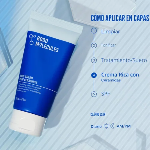 Vista 6 de Good Molecules Crema Rica con Ceramidas 50 ml / 1.6 oz – Hidratante Facial Diario para Piel Seca, Enrojecimiento – Loción Facial con Betulina