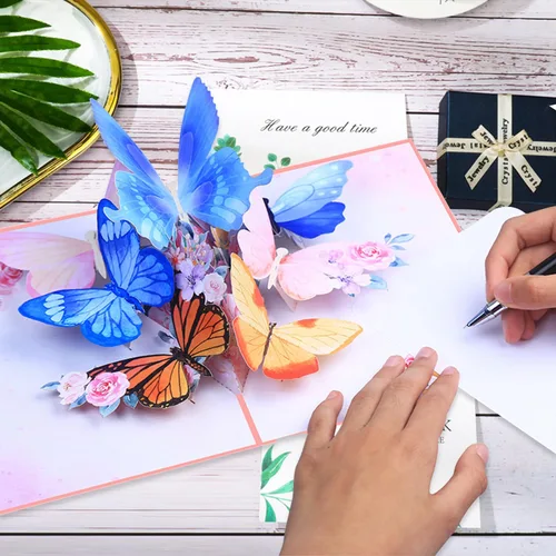 Vista 5 de ROBBEAR Tarjeta emergente, tarjeta de felicitación 3D de mariposa y flor con sobre para cualquier ocasión, cumpleaños, día de la madre, aniversario
