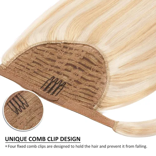 Vista 5 de Caliee Extensión de cabello humano de 14 pulgadas de largo, con reflejos P12/60A, color marrón dorado con rubio platino, extensión de cabello 100%