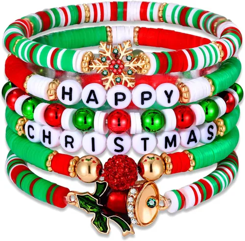 Vista 282 de Surfer Heishi - Pulseras apilables para mujer, apilables, de vinilo arcoíris, disco de arcilla, pulseras elásticas para la amistad, joyería bohemia