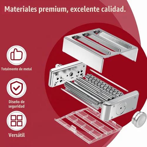 Vista 3 de Accesorio de metal para hacer pasta KitchenAid, accesorio de pasta 3 en 1 para batidora de pie, accesorio de rodillo de pasta ajustable de 8