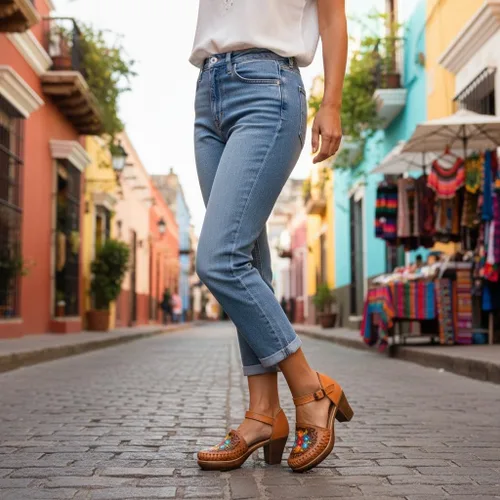 Vista 14 de Zapatos Mexicanos de Piel con Flores Bordadas, con Tacones para Mujer - Modelo 102BL