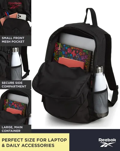Vista 3 de Reebok Mochila Mochilas ligeras de mano Bolsas resistentes al agua y mochilas para laptop para aventuras diarias, Negro con rojo
