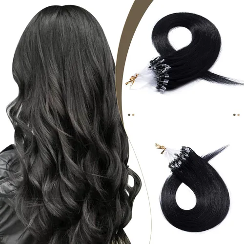 Vista 21 de SEGO Extensiones de cabello humano con micro cuentas, extensiones de cabello humano con micro bucle, lacio, natural, fusión fría, 1.76 oz/paquete
