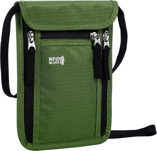 Vista 10 de Bolsa de viaje para el cuello, cartera para pasaporte familiar, funda organizadora con bloqueo RFID Negro
