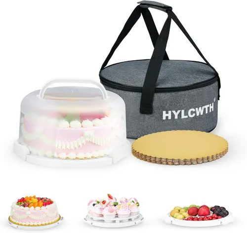 Vista 9 de Porta pasteles con tapa y asa, soporte para pasteles sin BPA con tapa para portador de pasteles redondo de 10 pulgadas con 10 tableros redondos