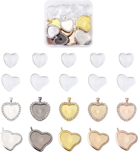 Vista 7 de Craftdady 20 bandejas colgantes de bisel de diamantes de imitación de corazón, base de camafeo, ajuste de cabujón, dijes en blanco de 1.831 x 1.575