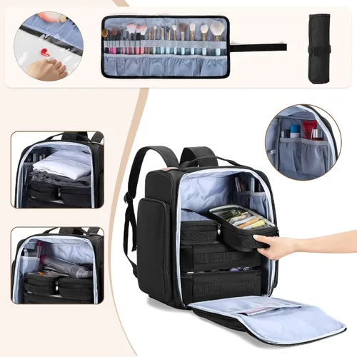 Vista 2 de BAFASO Mochila de maquillaje con 4 bolsas extraíbles y 1 bolsa para cepillos, estuche de maquillaje de viaje con múltiples espacios