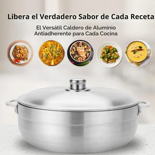 Vista 6 de Alpine Cuisine olla de caldero de aluminio antiadherente de 3.5 cuartos con tapa Utensilios de cocina duraderos y fáciles de limpiar