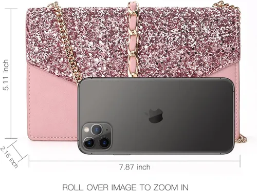 Vista 3 de GM LIKKIE Bolso de mano cruzado para mujer, bolso de noche con purpurina, borla de lentejuelas, bolso de boda para fiesta