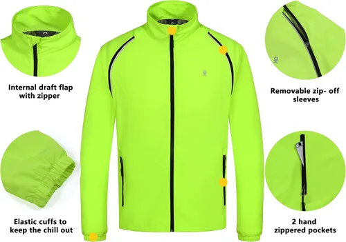 Vista 4 de Little Donkey Andy Mens Quick-dry Running Jacket Convertible UPF 50 Cycling Jacket Windbreaker with Removable Sleeves